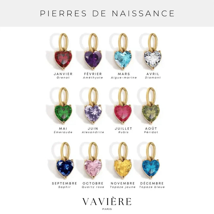 COLLIER AVEC UNE PIERRE DE NAISSANCE EN FORME DE CŒUR